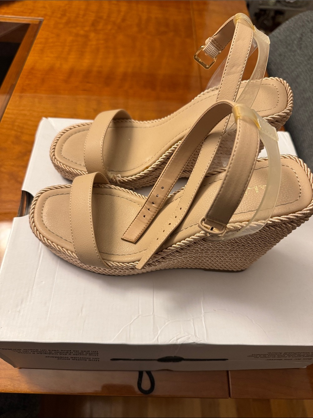 Aldo Neutral Beige Espadrille Wedge Sandals with Ankle Strap